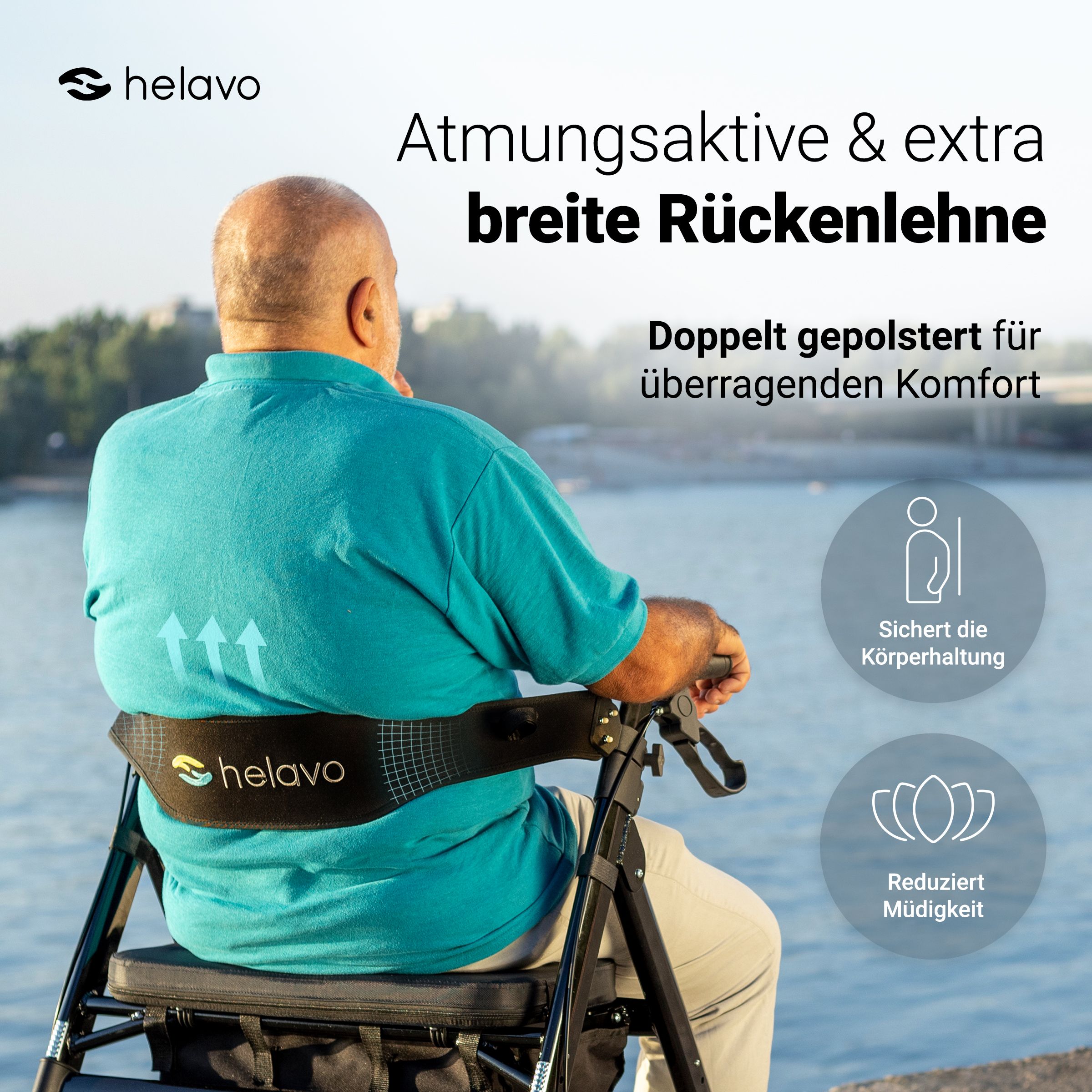 Helavo Rollator extra breit, faltbarer, mit höhenverstellbarem Sitz, bis 226 kg