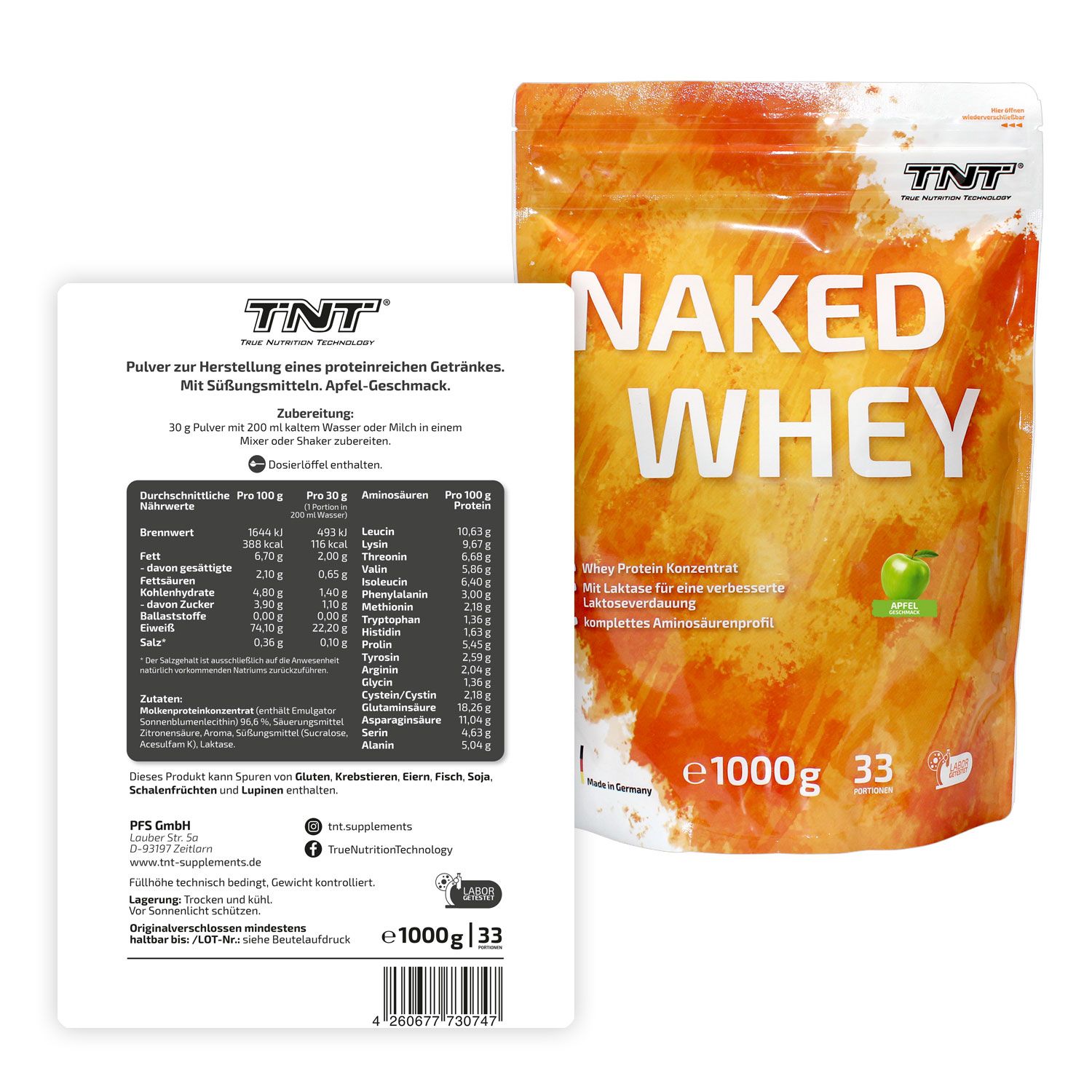 TNT Naked Whey - Molkenproteinkonzentrat mit Laktase