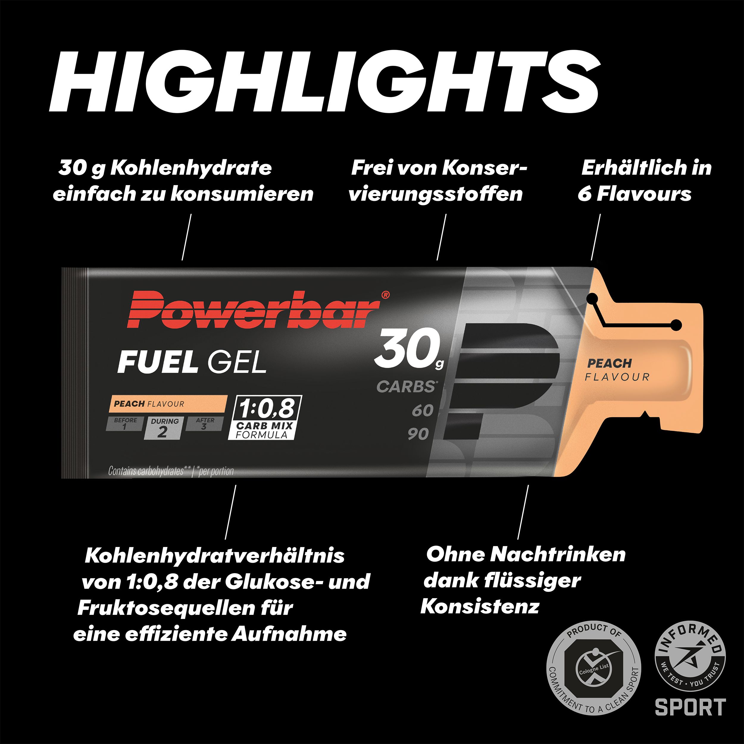 POWERBAR Kohlenhydratgel Fuel 30 Gel Black Line Peach Kohlenhydrate
