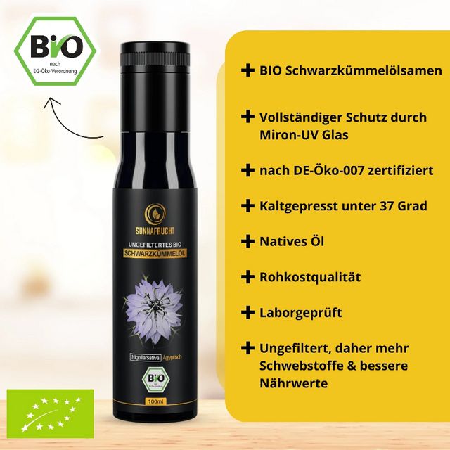 SUNNAFRUCHT® Premium Ungefiltertes BIO Schwarzkümmelöl kaltgepresst