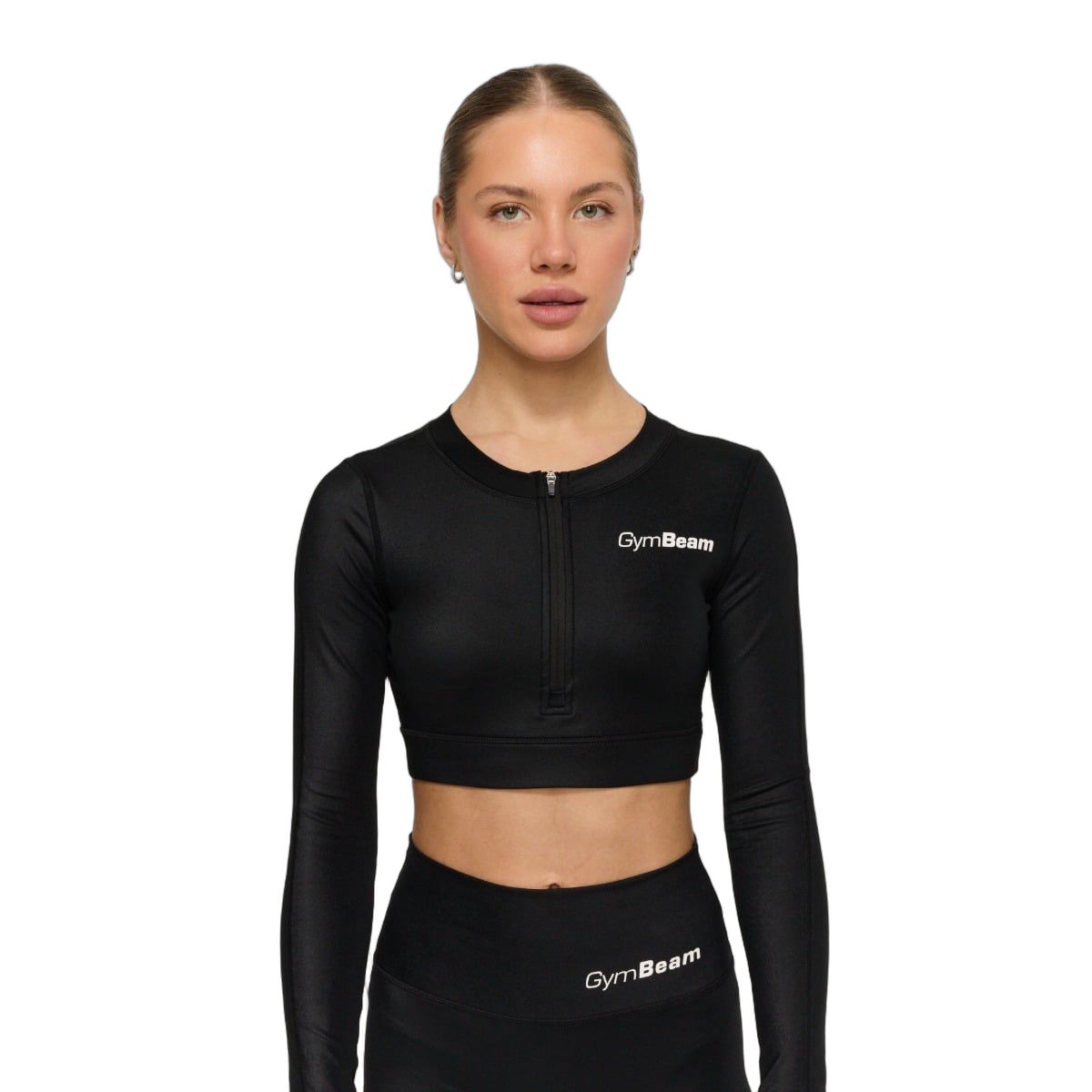 GymBeam Sport-Top Damen cropped Langarm mit rundem Ausschnitt Black 1 St
