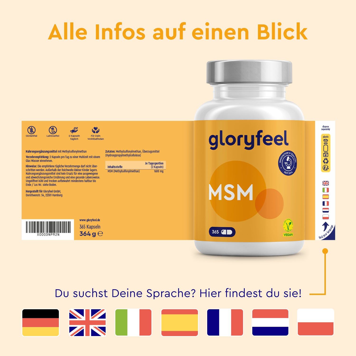 gloryfeel® MSM Schwefel Kapseln 365 St