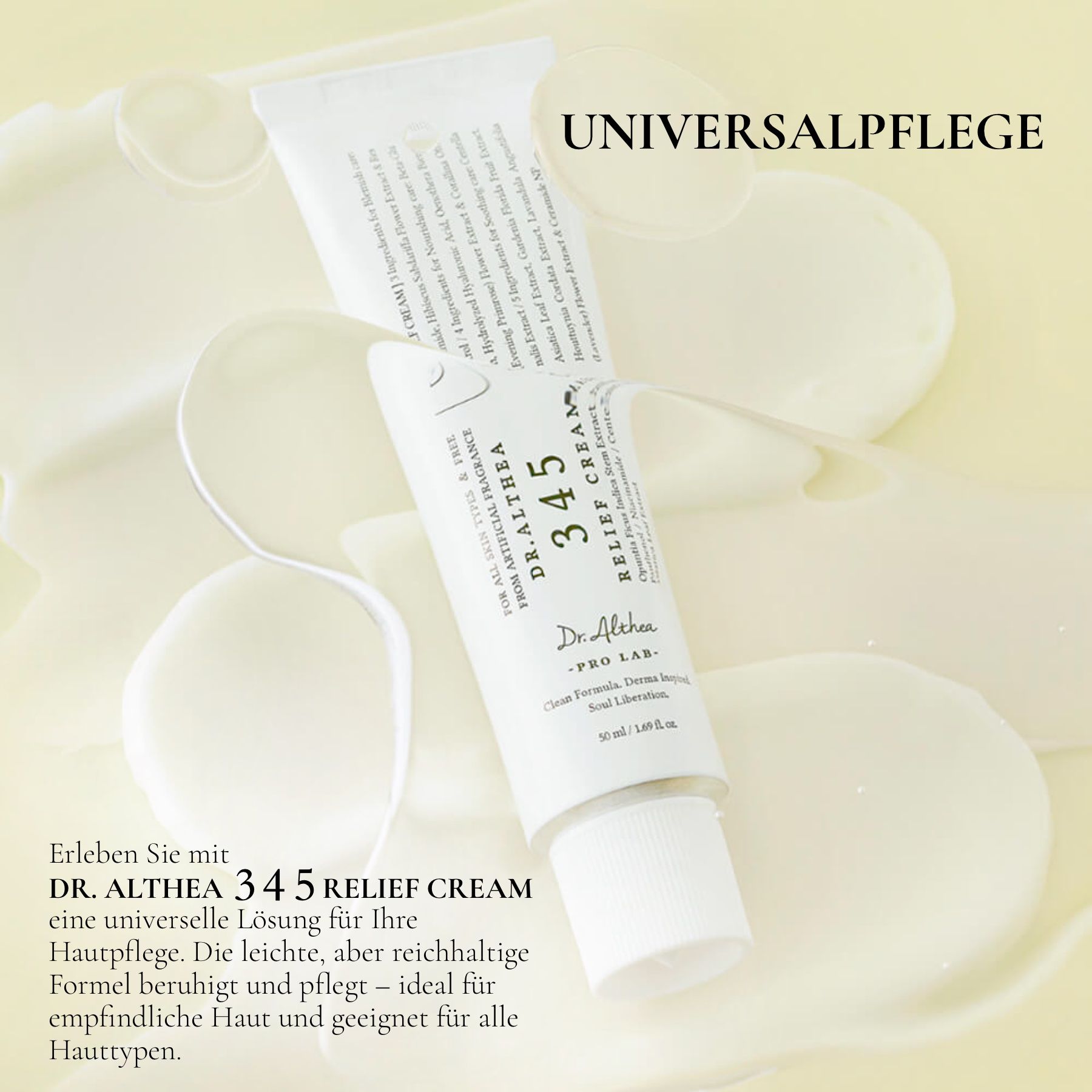 Zwei Tuben Dr. Althea 345 Relief Cream. Text: Universelle Lösung für Hautpflege. Für empfindliche Haut geeignet.