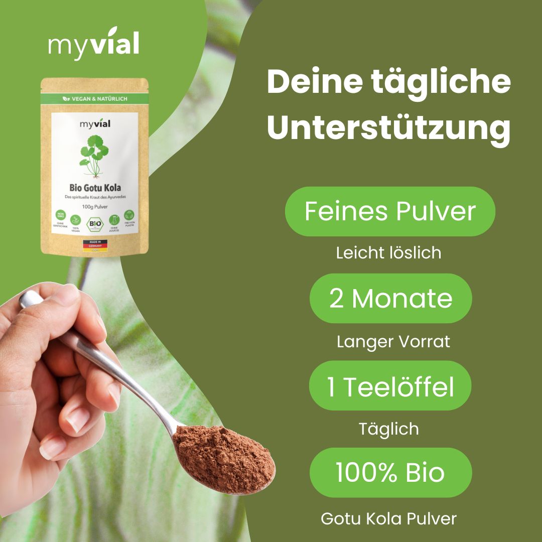 myvial® Bio Gotu Kola Pulver - 100 g Centella asiatica (Tigergras, Brahmi) aus Sri Lanka