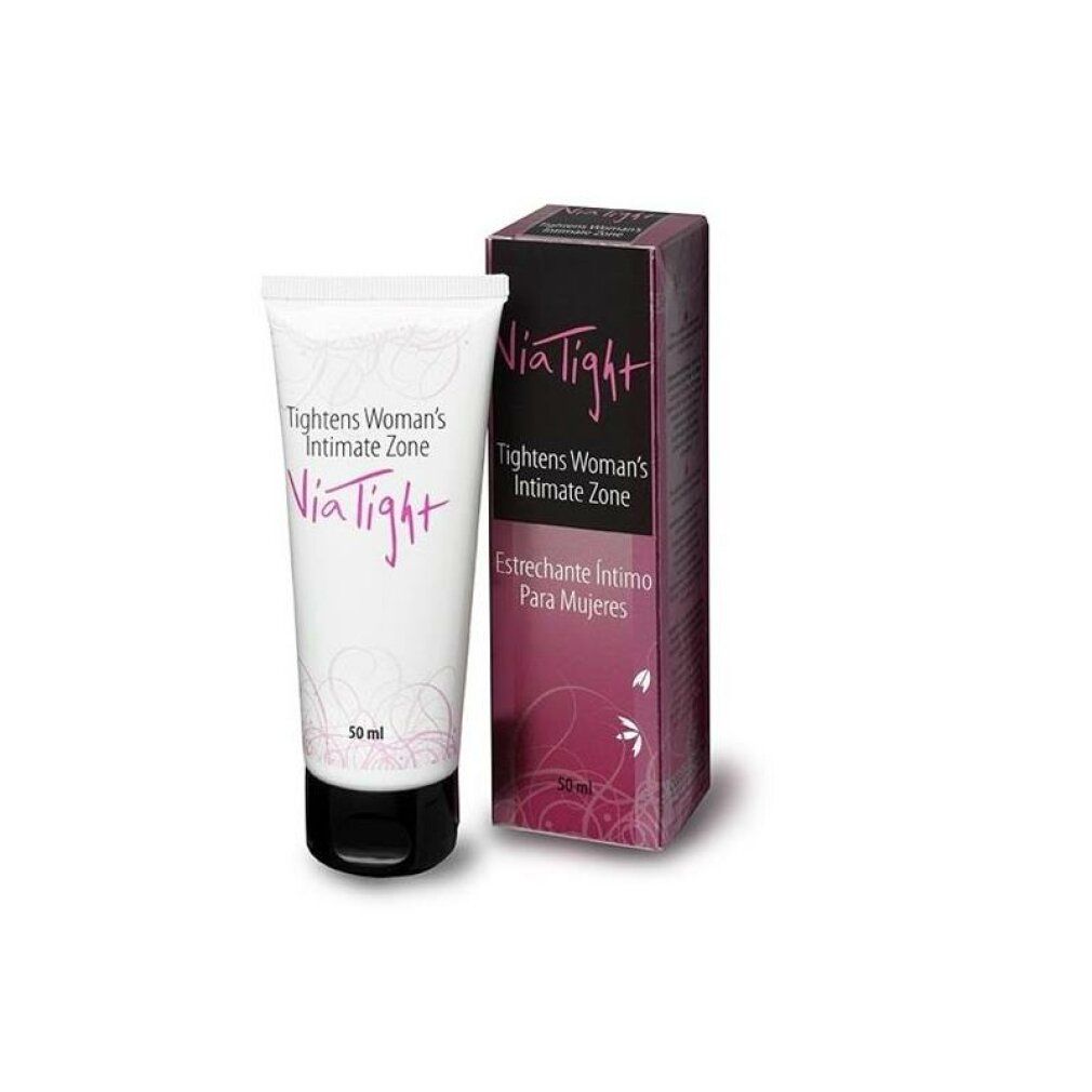 Creme-Tube und Schachtel. Aufschrift: ViaTight, Tightens Woman's Intimate Zone. 50 ml.