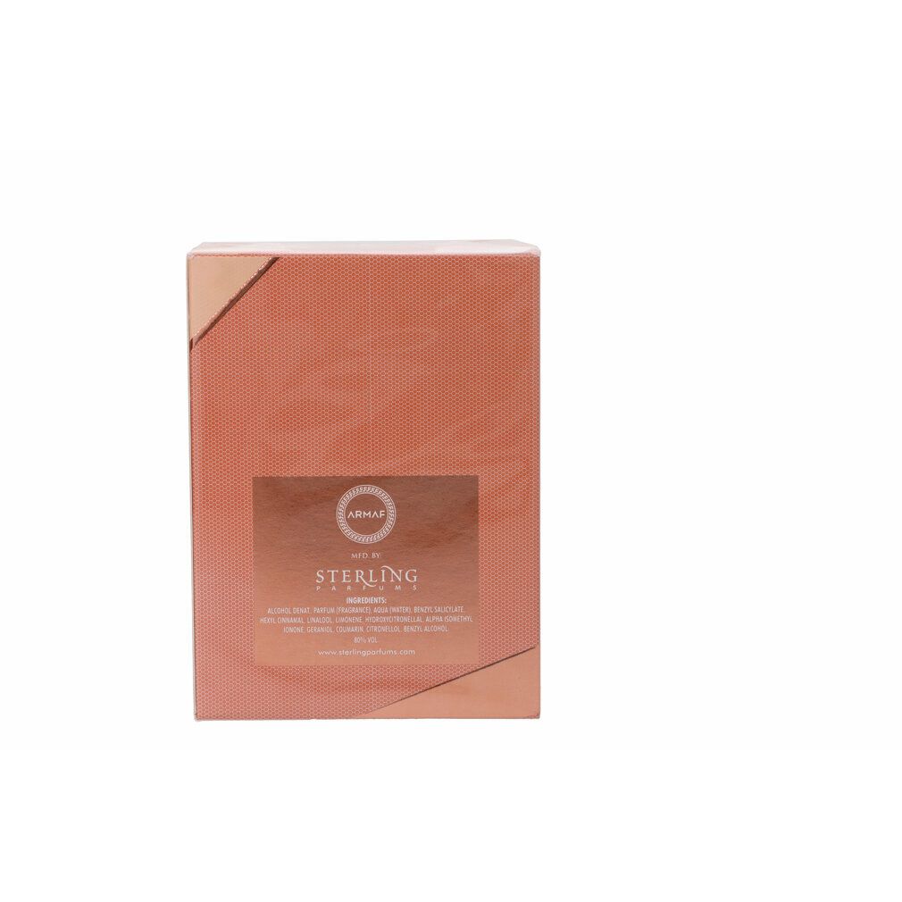 Parfümverpackung. Rosa-farbene Schachtel mit Label. Schriftzug: Sterling, Armaf.