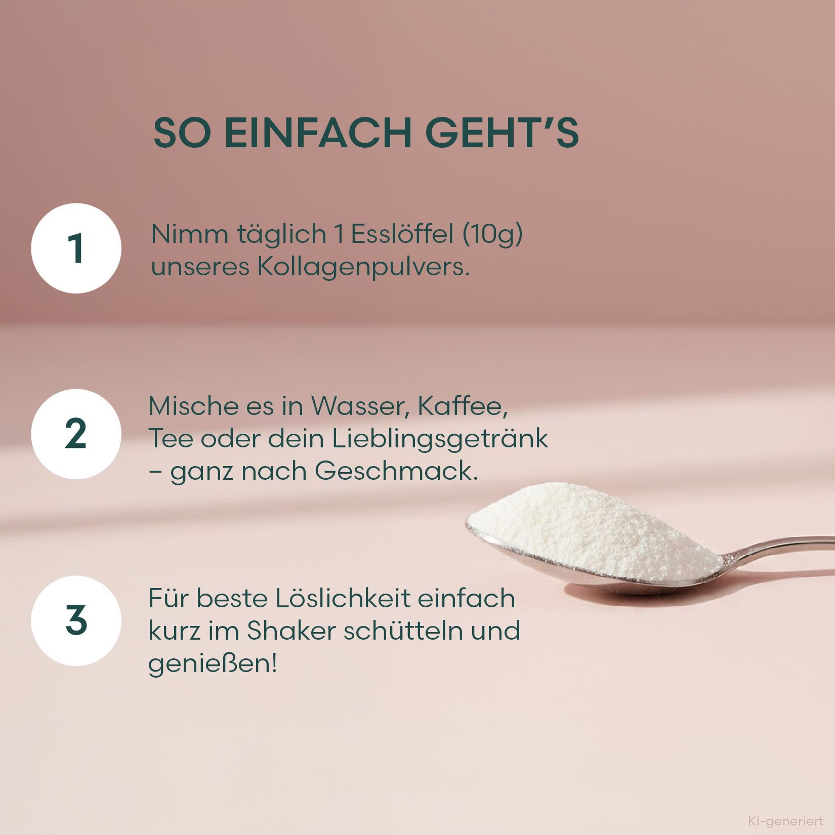 Schritt-für-Schritt-Anleitung zur einfachen Zubereitung von Kollagenpulver.