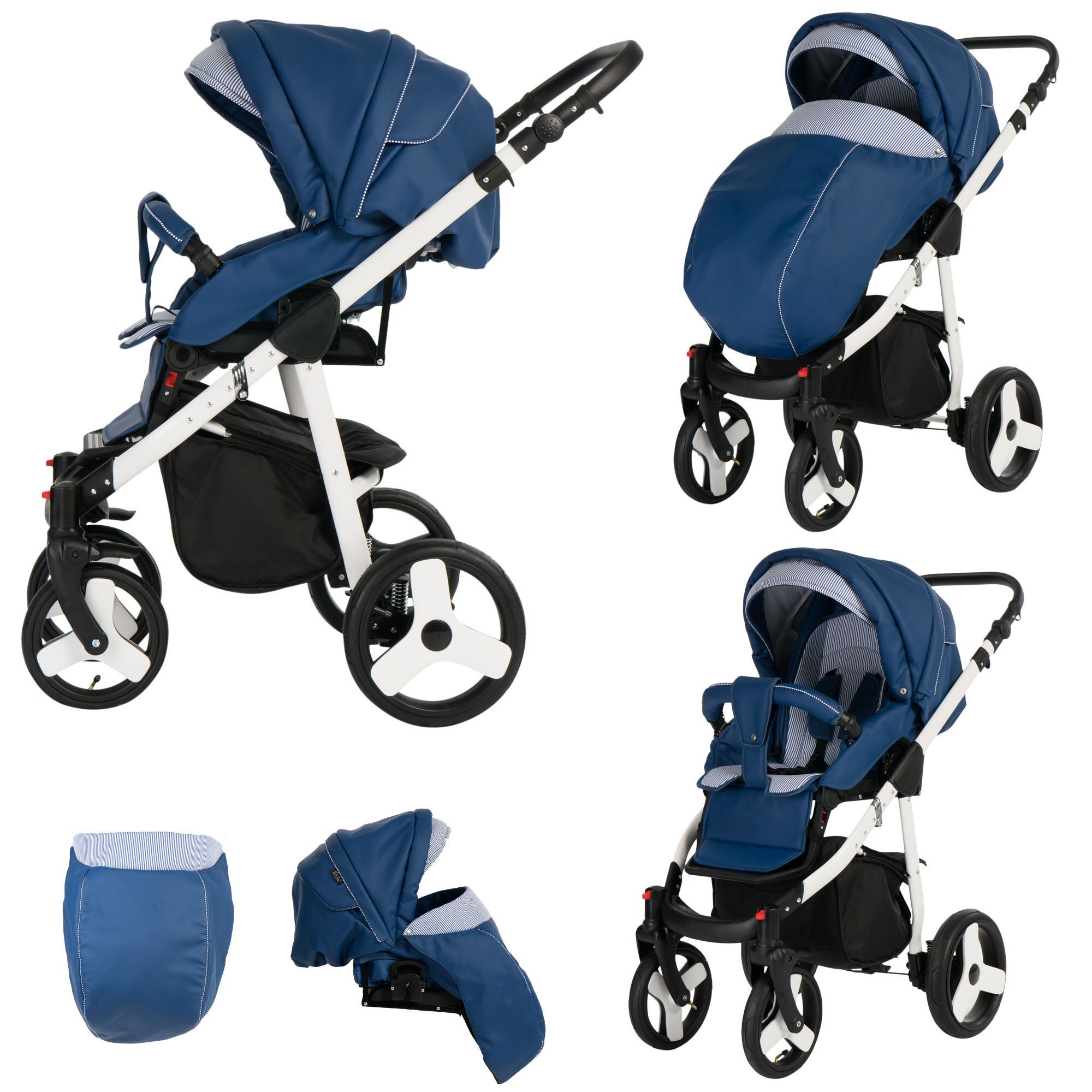 Bebebi Fizzy 4 in 1 Kinderwagen Komplettset ISOFIX Basis Luftreifen, Marine