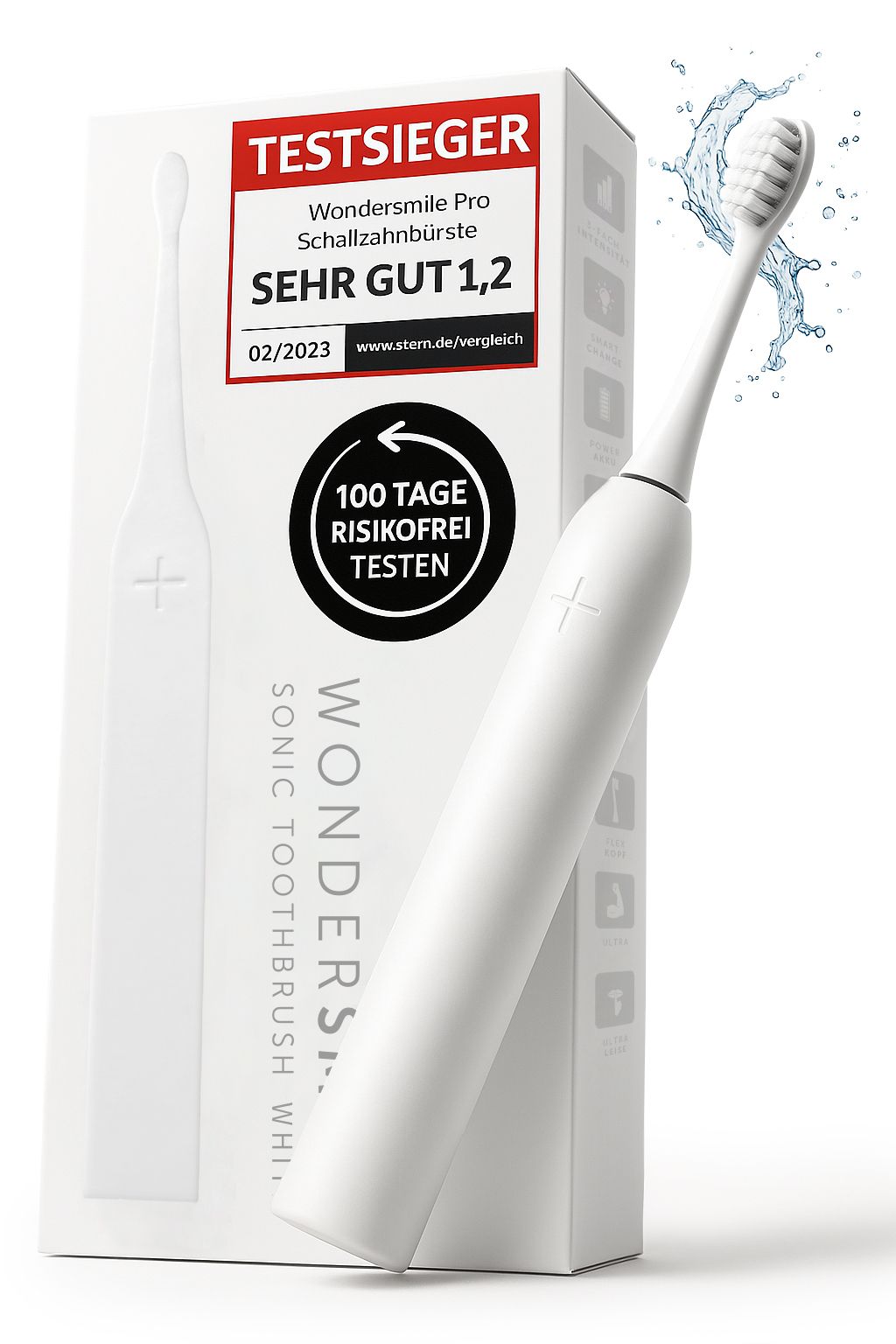Wondersmile Schallzahnbürste Pro All White - Testsieger - 100 Tage risikofrei testen