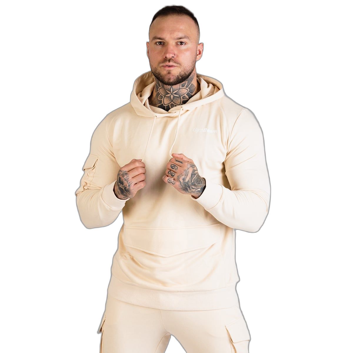 GymBeam Hoodie Herren Regular mit Kapuze, Langarm und ohne Reißverschluss in Sand 1 St