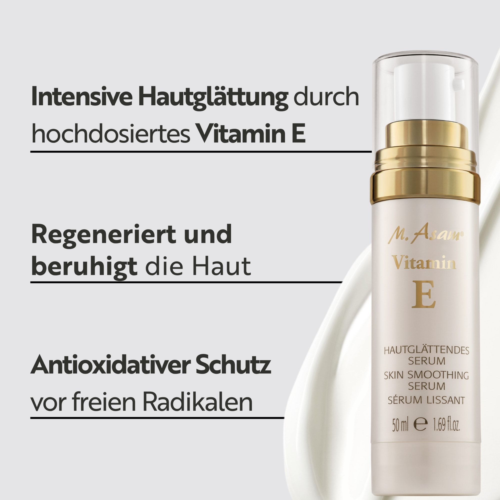 M. Asam Hautglättendes Serum mit Vitamin E, intensive Glättung, Regeneration und antioxidativer Schutz.