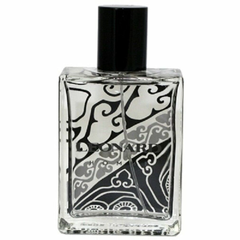Flakon von Leonard Homme Eau de Toilette. Schwarzes und graues Muster. Schwarzer Verschluss. Aufschrift: Eau de Toilette.
