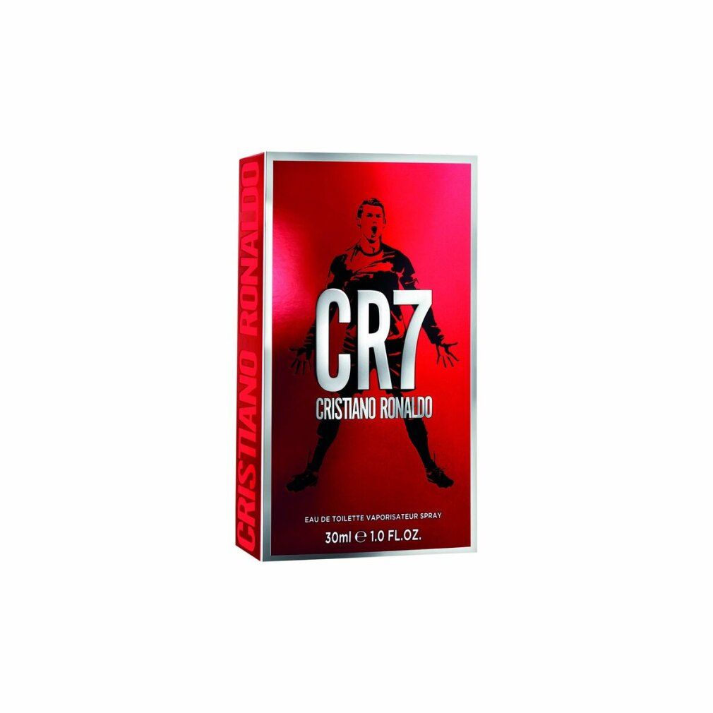 Verpackung für CR7 Eau de Toilette Spray. Auf der Verpackung ist Cristiano Ronaldo abgebildet.