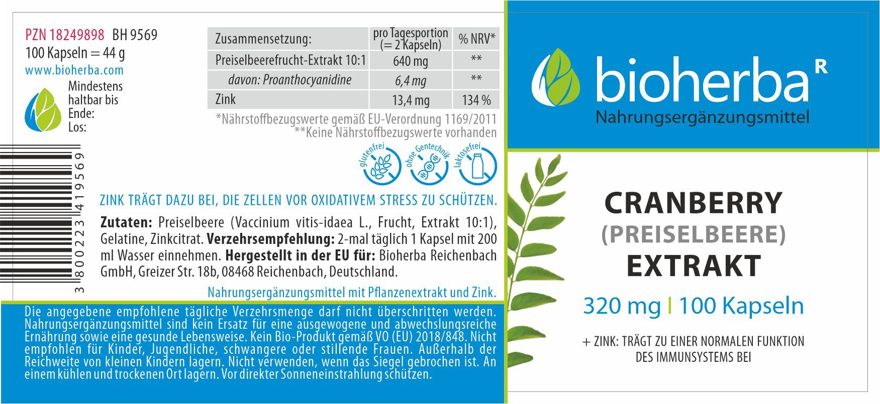 Bioherba Cranberry (Preiselbeere) Extrakt Kapseln