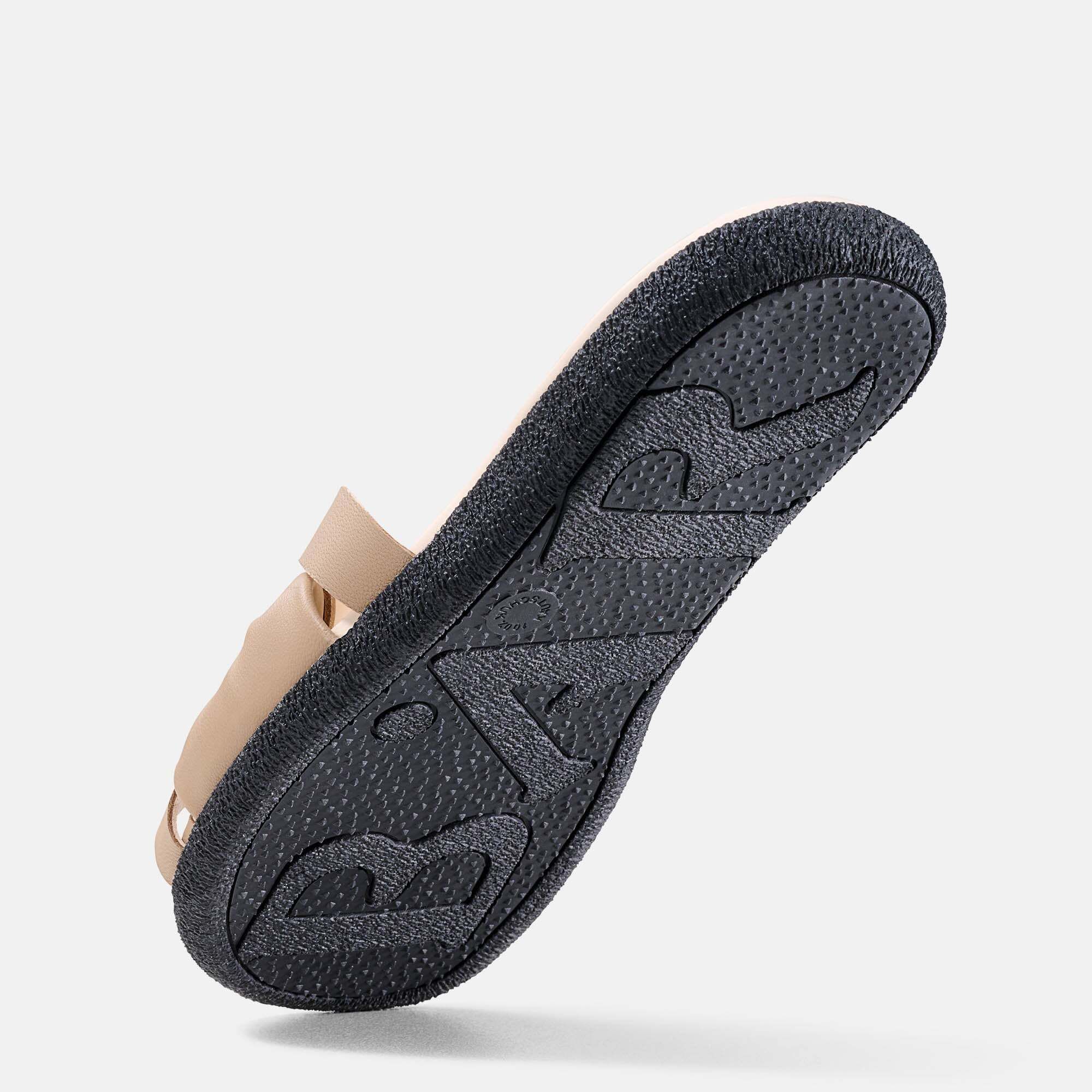 BÄR Tiana Damen Pantoletten, beige, breite Passform, Ansicht von oben und Seite.