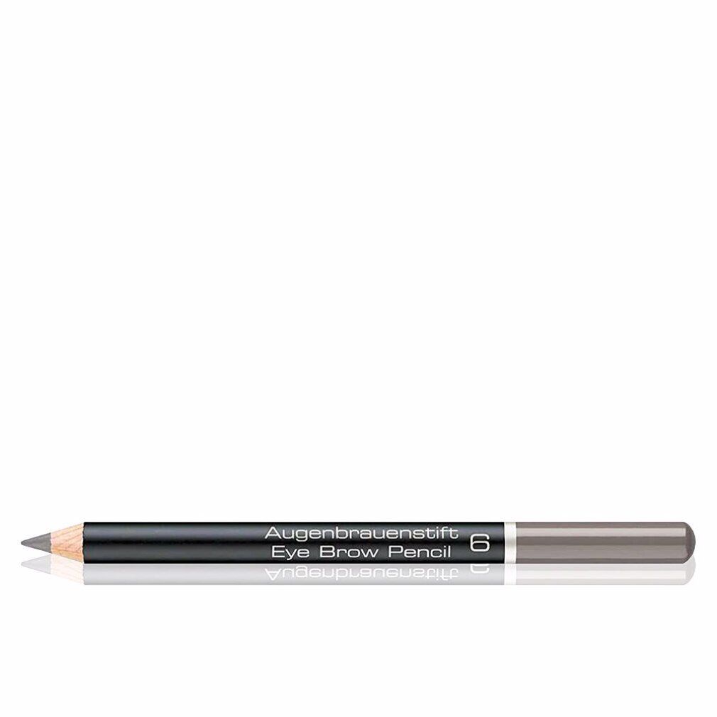 Augenbrauenstift, grau. Schwarzer Schaft mit Aufschrift 'Augenbrauenstift Eye Brow Pencil 6'. Spitze und unteres Ende grau.