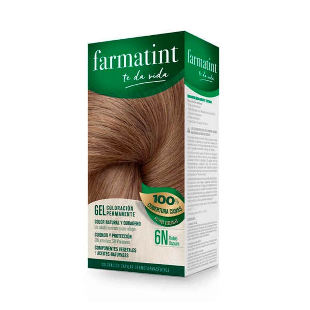 Farmatint-Haarfärbegel in Schachtel. Farbton 6N-Dunkelblond. 100% Grauhaarabdeckung. Gel-Formel. Natürliche Farbe und Glanz.