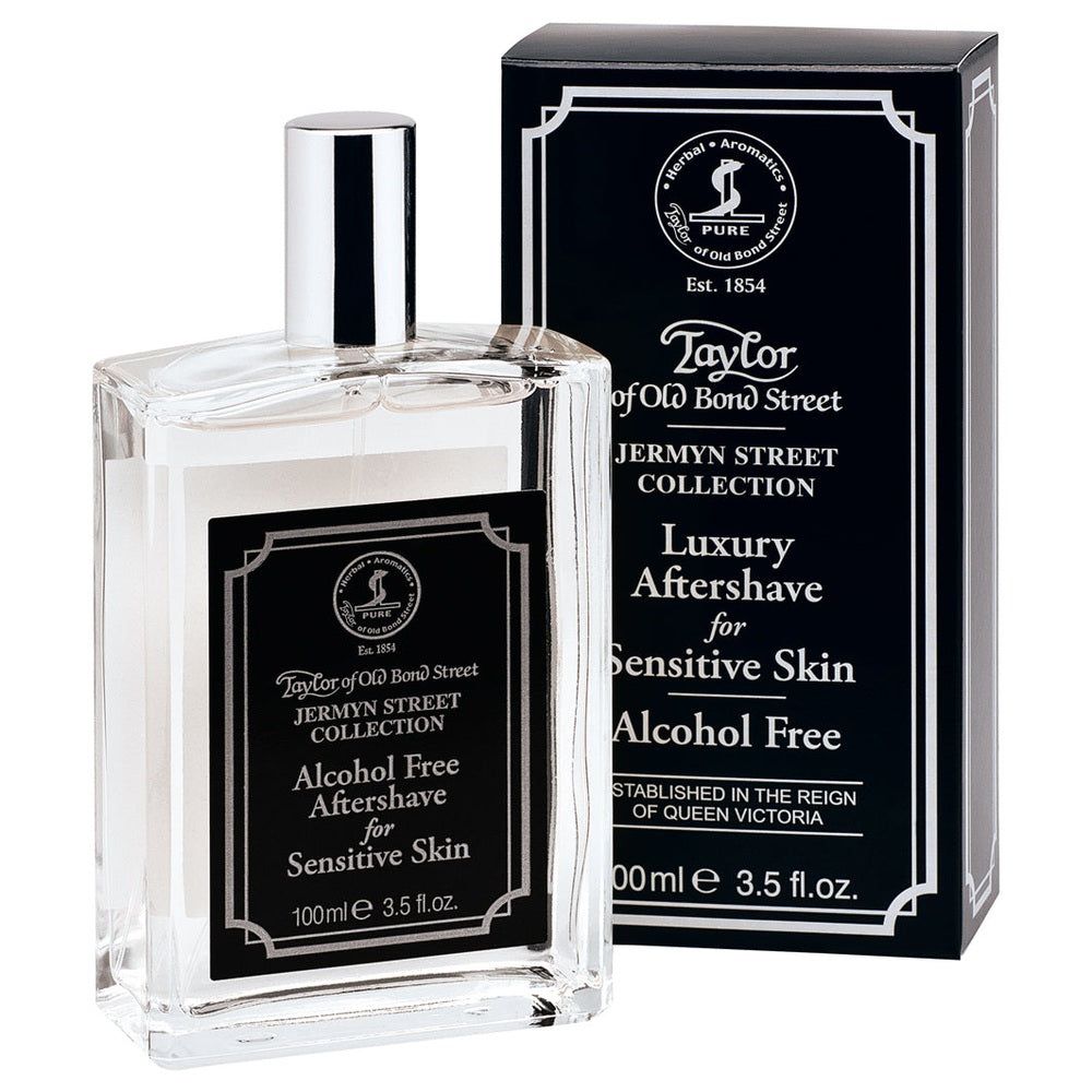 Taylor of Old Bond Street Aftershave (100ml) in Glasflasche und Verpackung für empfindliche Haut.