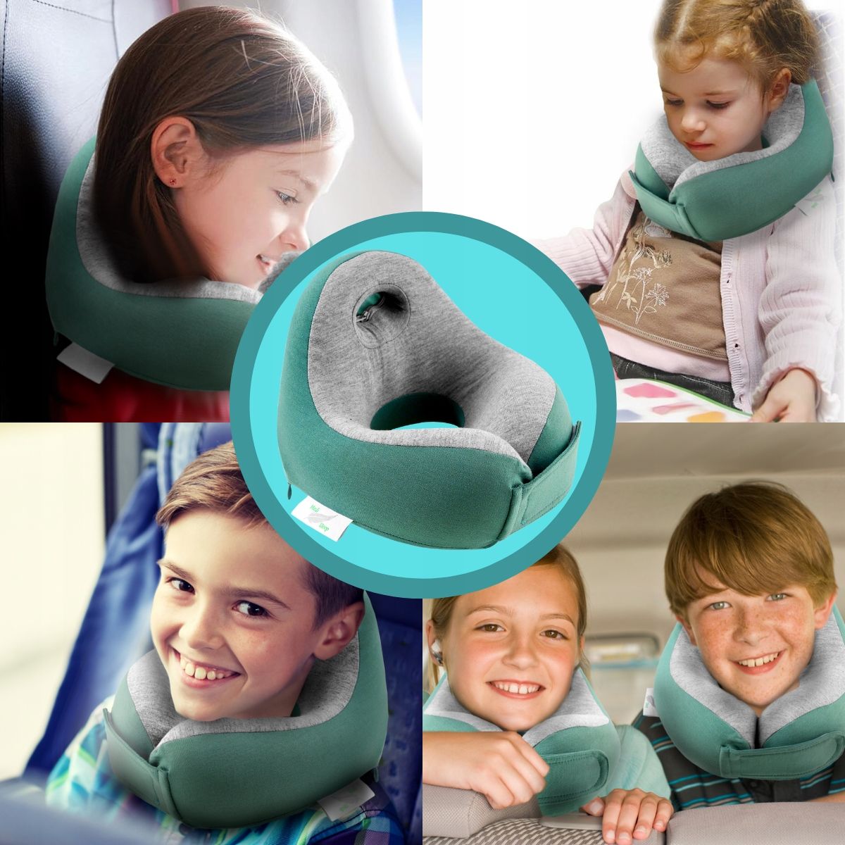 Medi Sleep Kinder-Reisekissen aus Memory-Schaum grün-grau