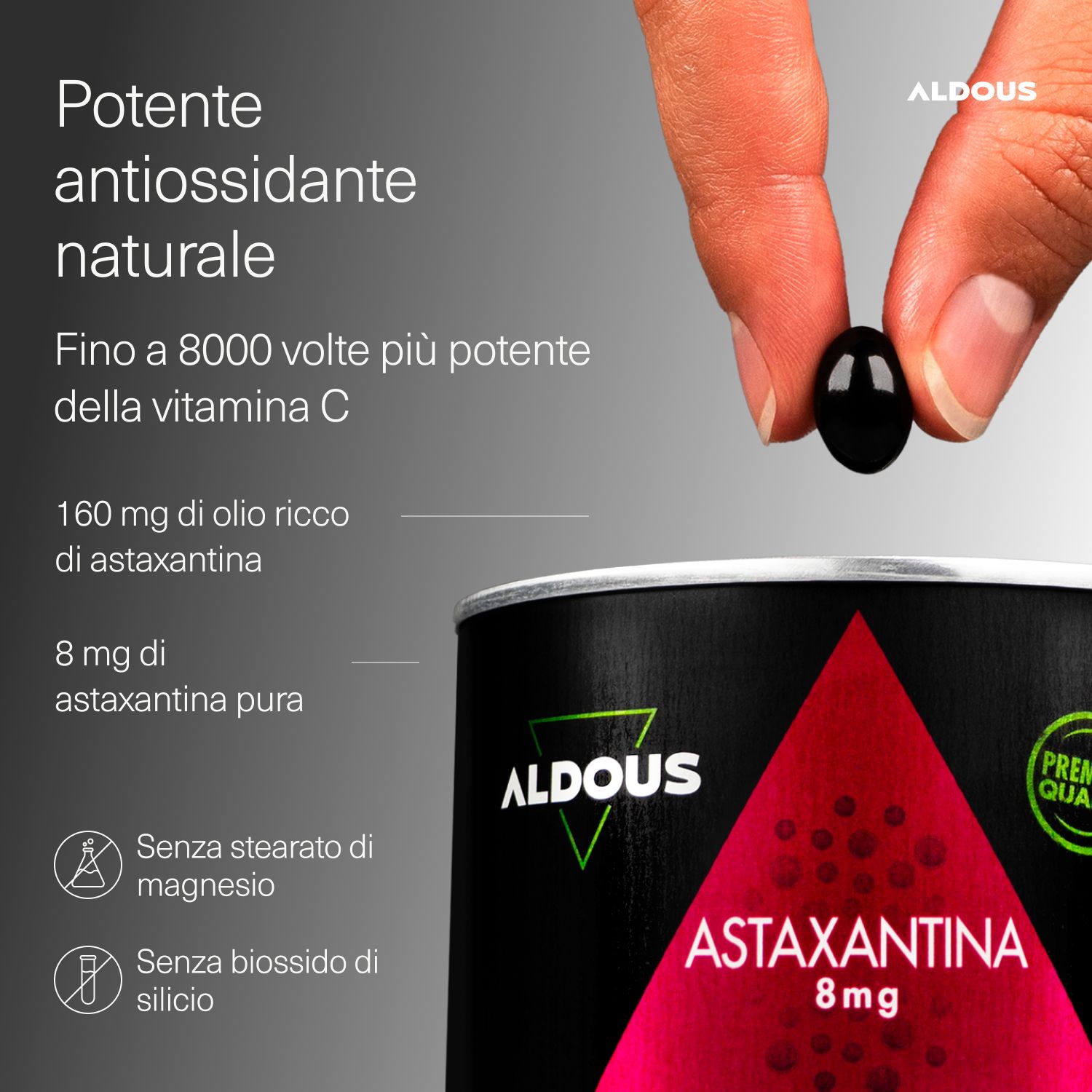Aldous Astaxanthine: 160mg Öl, 8mg reine Astaxanthine. Ohne Magnesiumstearat/Siliciumdioxid.
