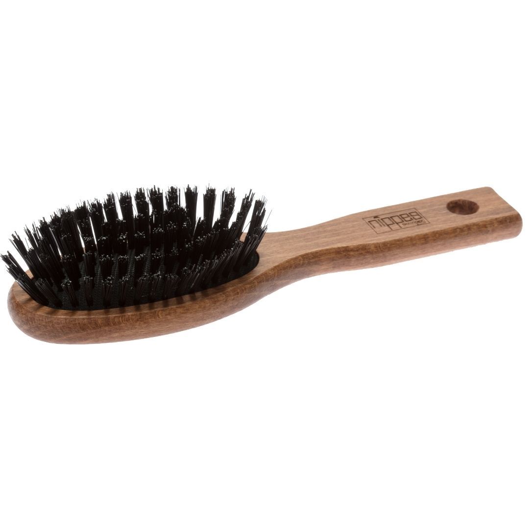 nippes Solingen Pneumatikbürste, klein oval, Rosshaar-Nylon-Mix. Buche braun