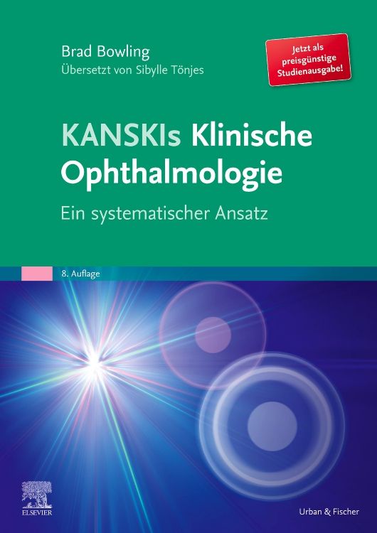 Buchcover von KANSKIS Klinische Ophthalmologie. Titel, Autorennamen und Verlagslogo sichtbar. Studienausgabe.