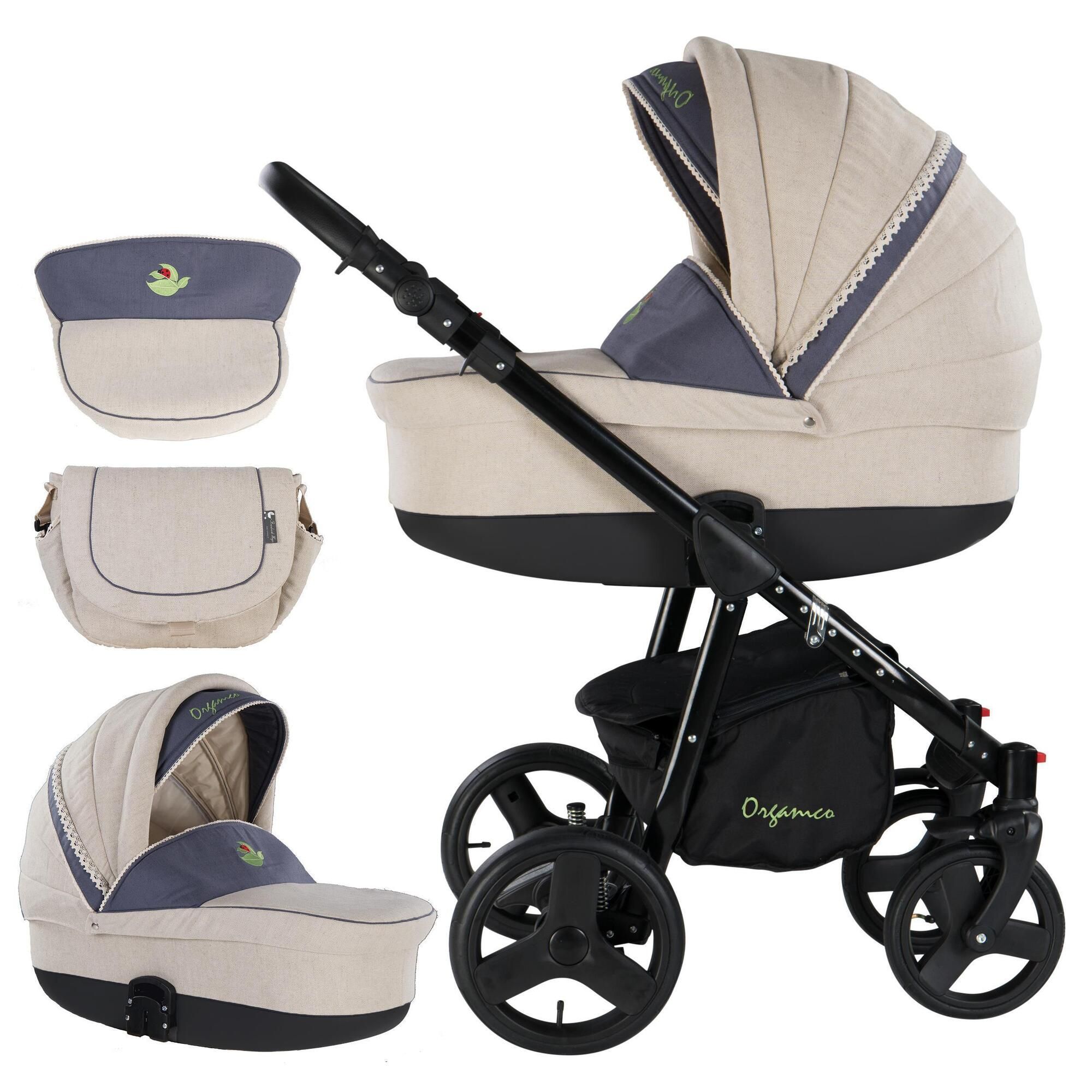 Friedrich Hugo Organico 2 in 1 Kombikinderwagen, Nature Mix Beige - Gestell Schwarz