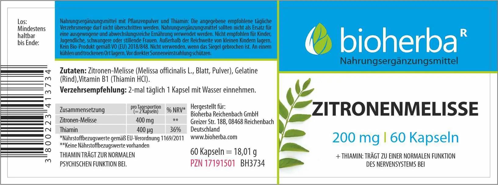 Bioherba Zitronenmelisse Kapseln