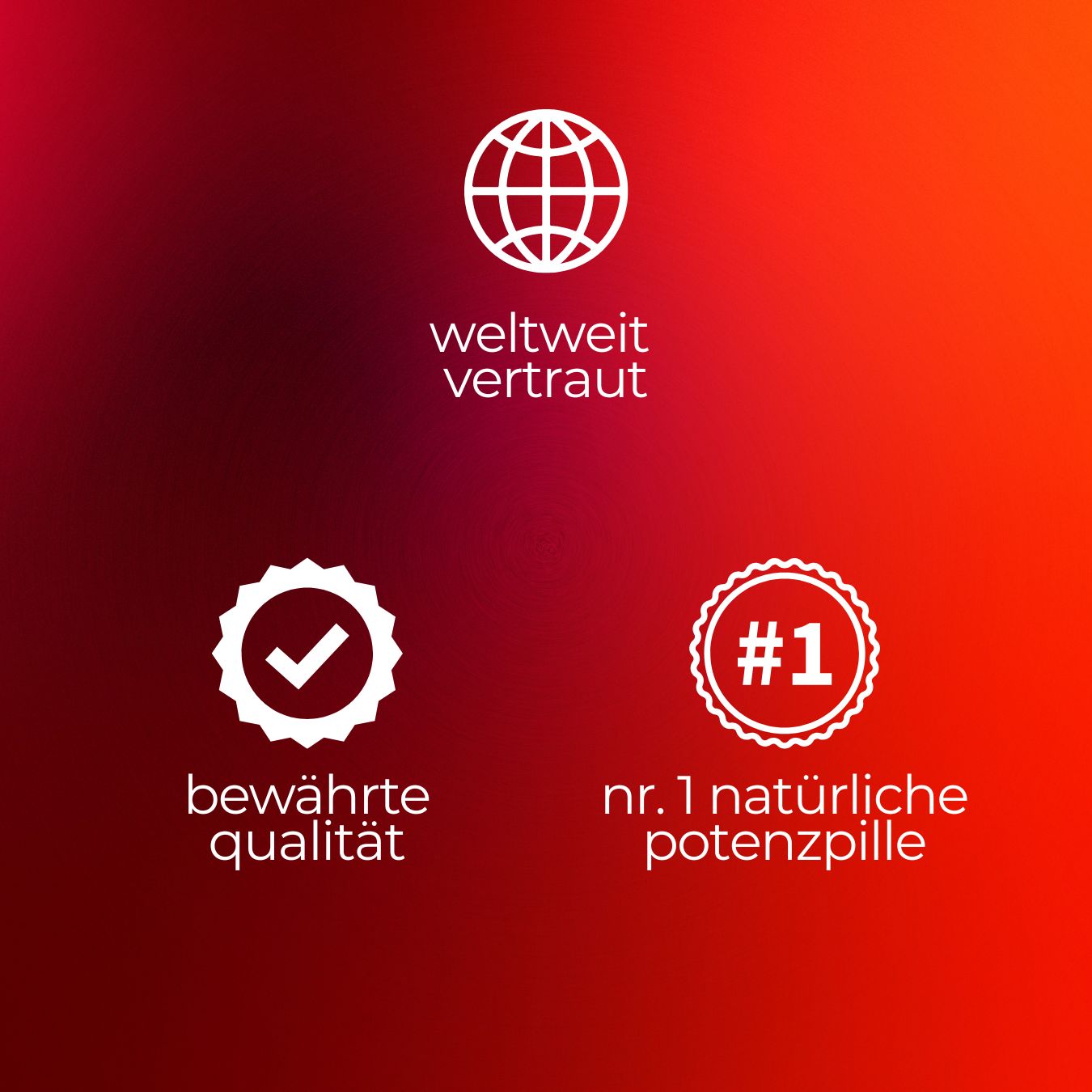 Symbole auf rotem Hintergrund: Globus, Häkchen, Nr. 1.
