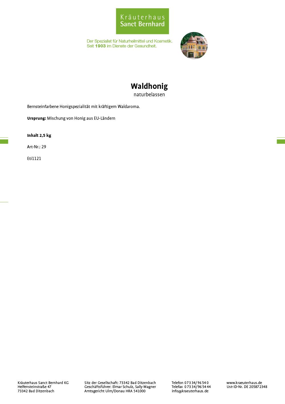 Sanct Bernhard Waldhonig | Naturbelassen