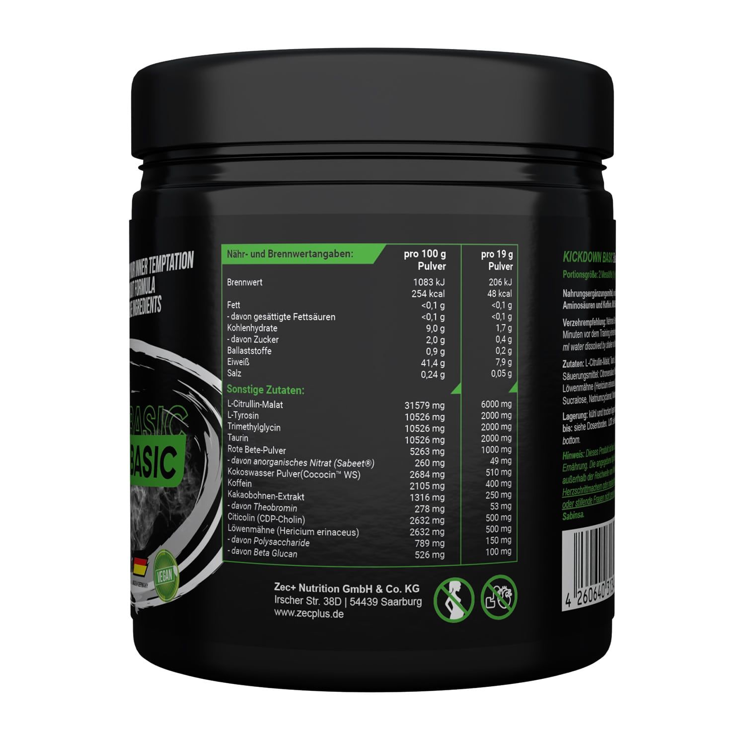 Zec+ Kickdown Basic Pre Workout Booster 380 g Pulver