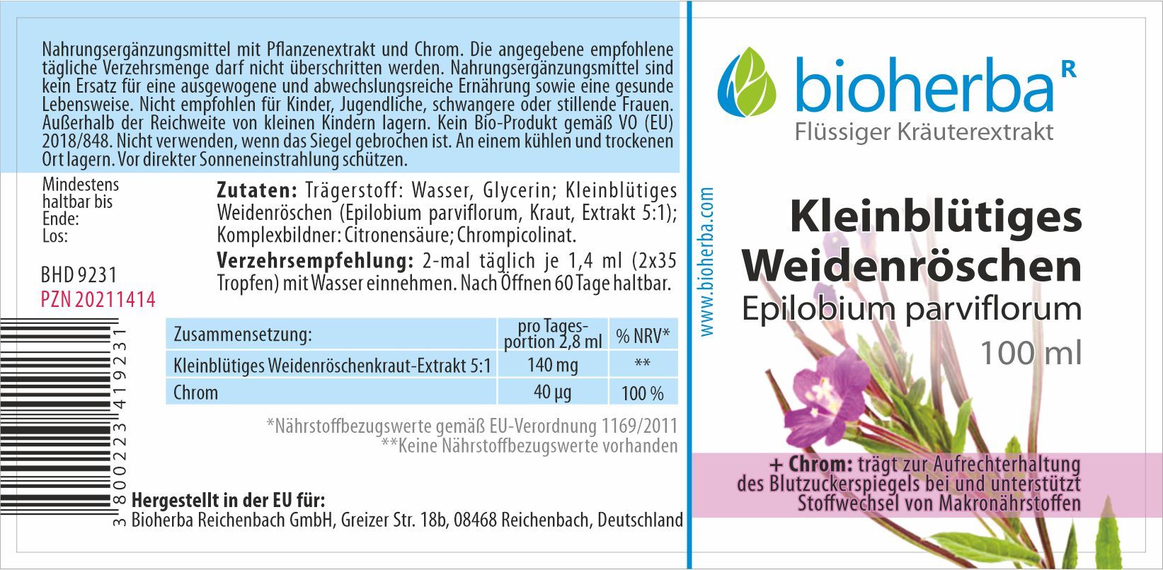 Bioherba Kleinblütiges Weidenröschen Tropfen Tinktur