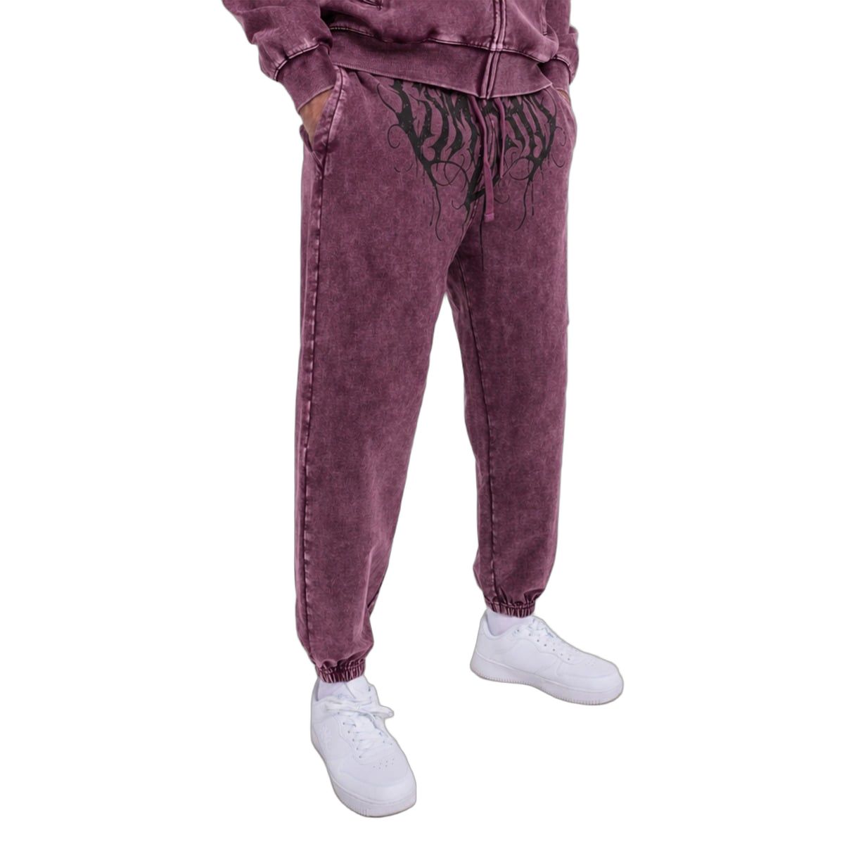 GymBeam Jogginghose Herren Oversized mit Kordelzug, Taschen und Washed-Look Raisin