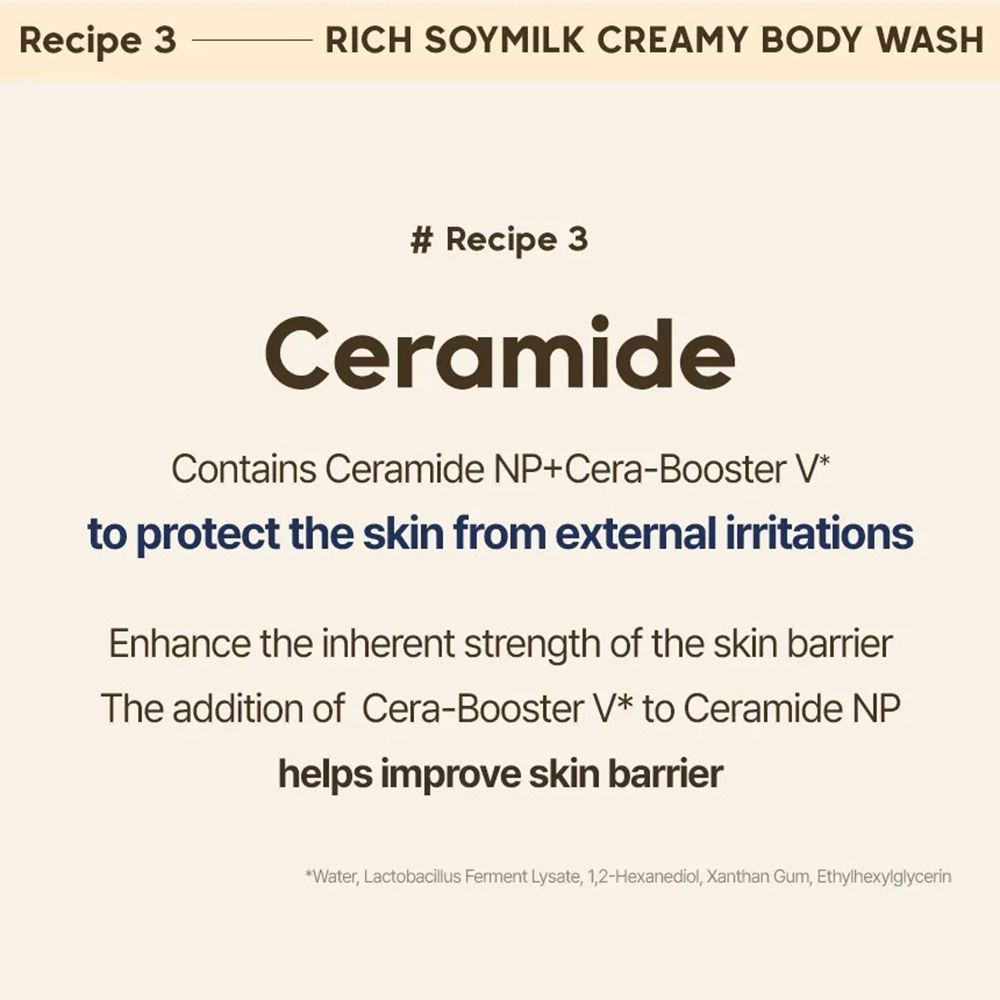 Text: Ceramide. Enthält Ceramide NP + Cera-Booster V, um die Haut vor Irritationen zu schützen.