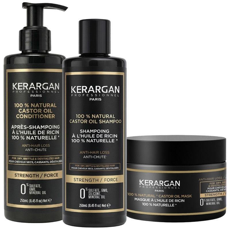 Kerargan – Trio Shampoo, Conditioner & Maske mit Rizinusöl 750 ml