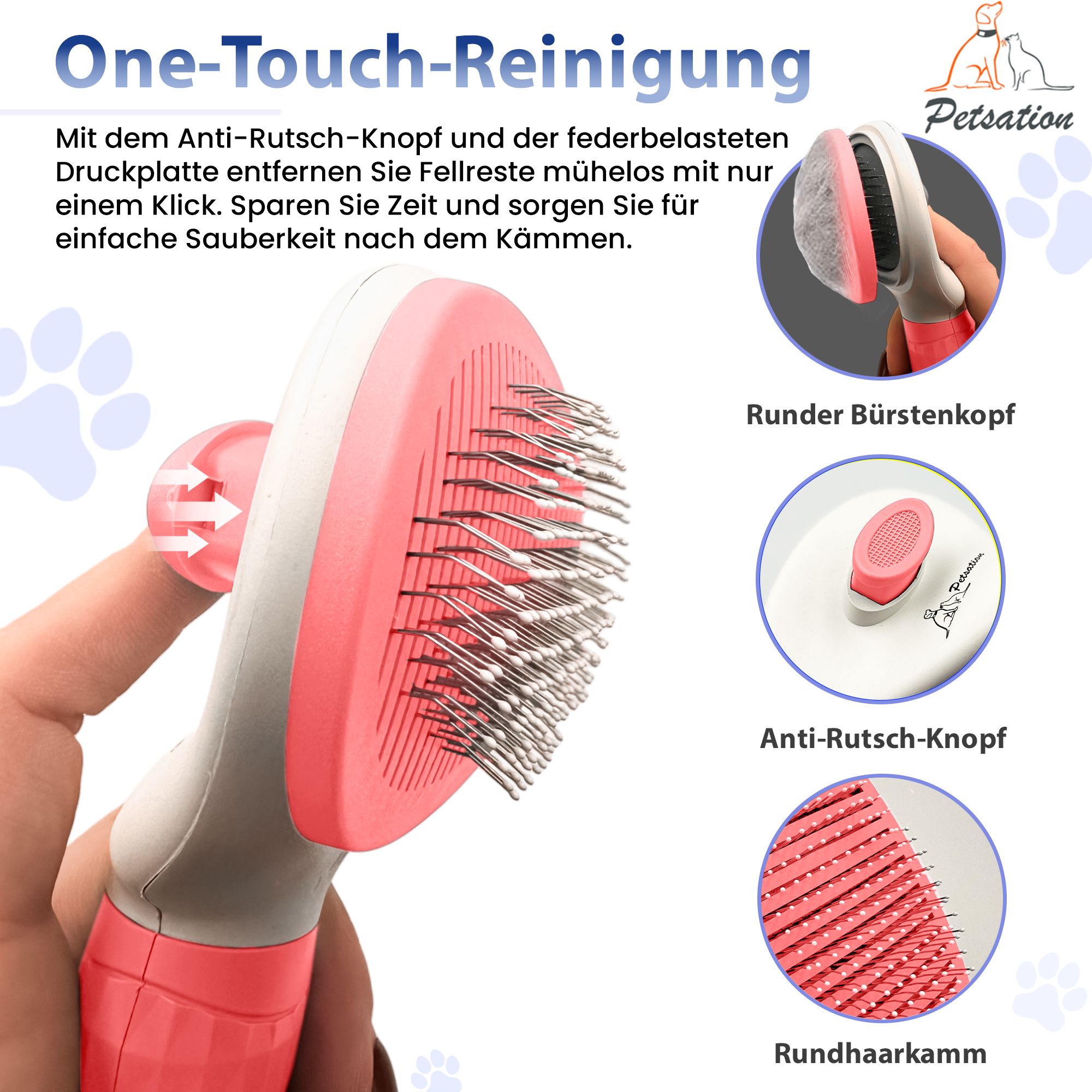 PETSATION Tierbürste mit One-Touch (Hunde, Katzen, Pferde)