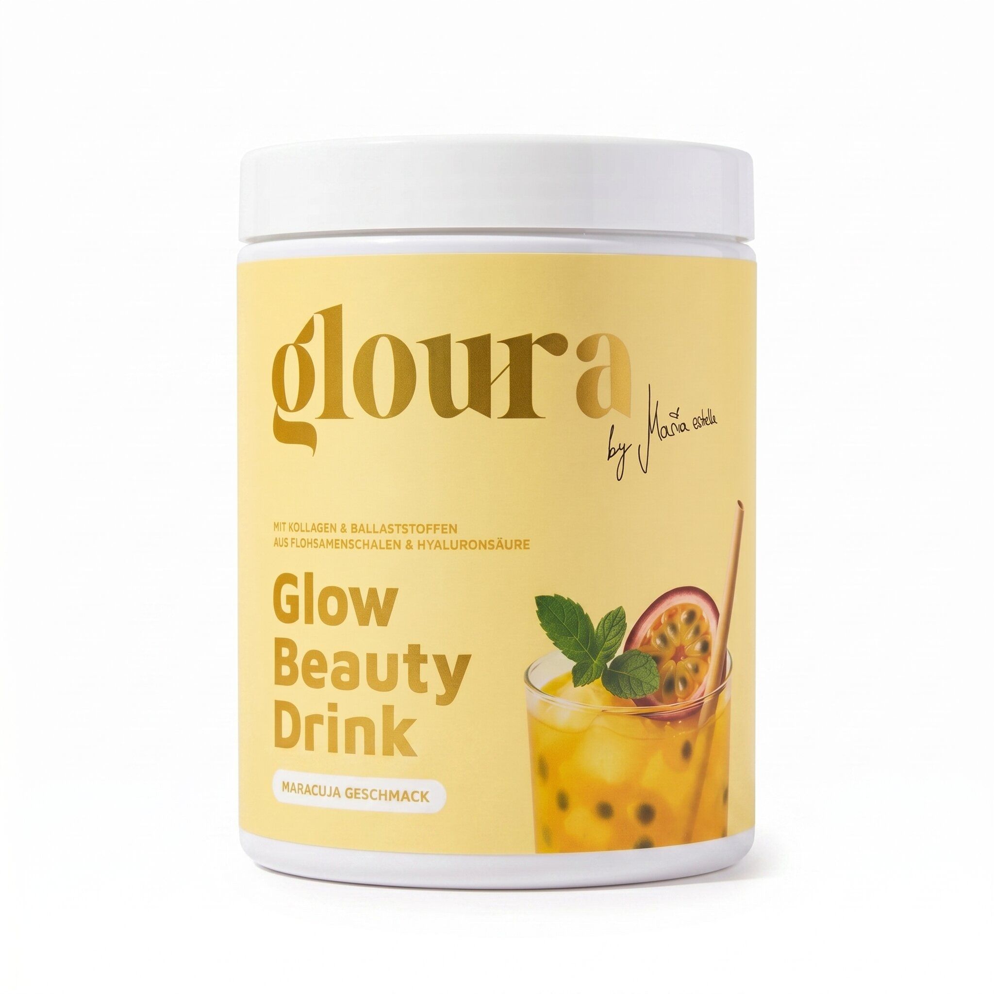 Glow Beauty Drink – frutto della passione, con collagene, acido ialuronico, biotina e zinco