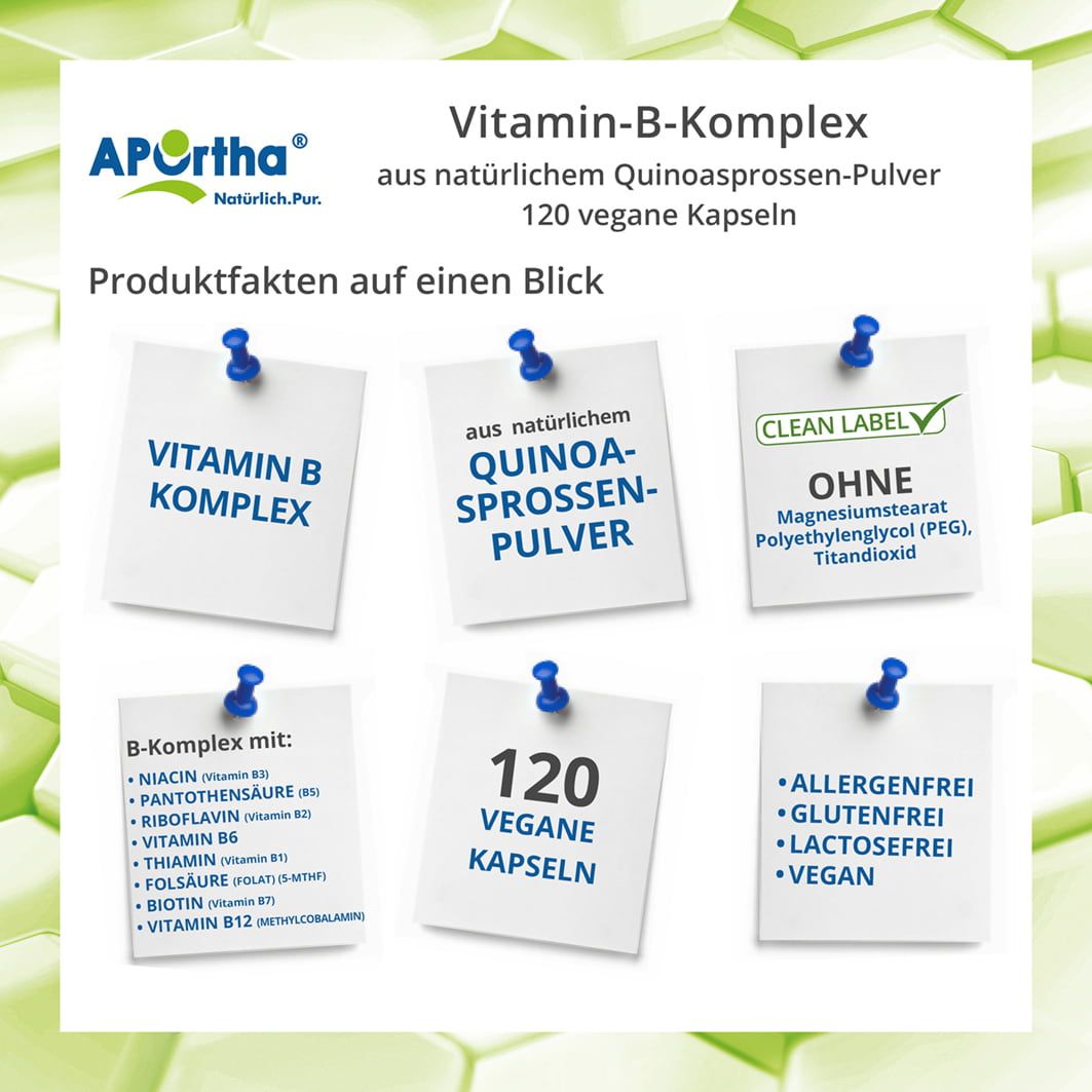 APOrtha® Vitamin-B-Komplex Kapseln aus natürlichem Quinoasprossen-Pulver 120 St