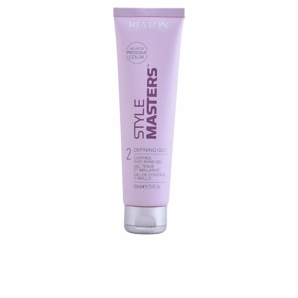 Revlon Style Masters Defining Gel Tube. Helllila Tube mit silberner Kappe. Text: Revlon, Style Masters, Defining Gel, 150ml/5.1 fl.oz.