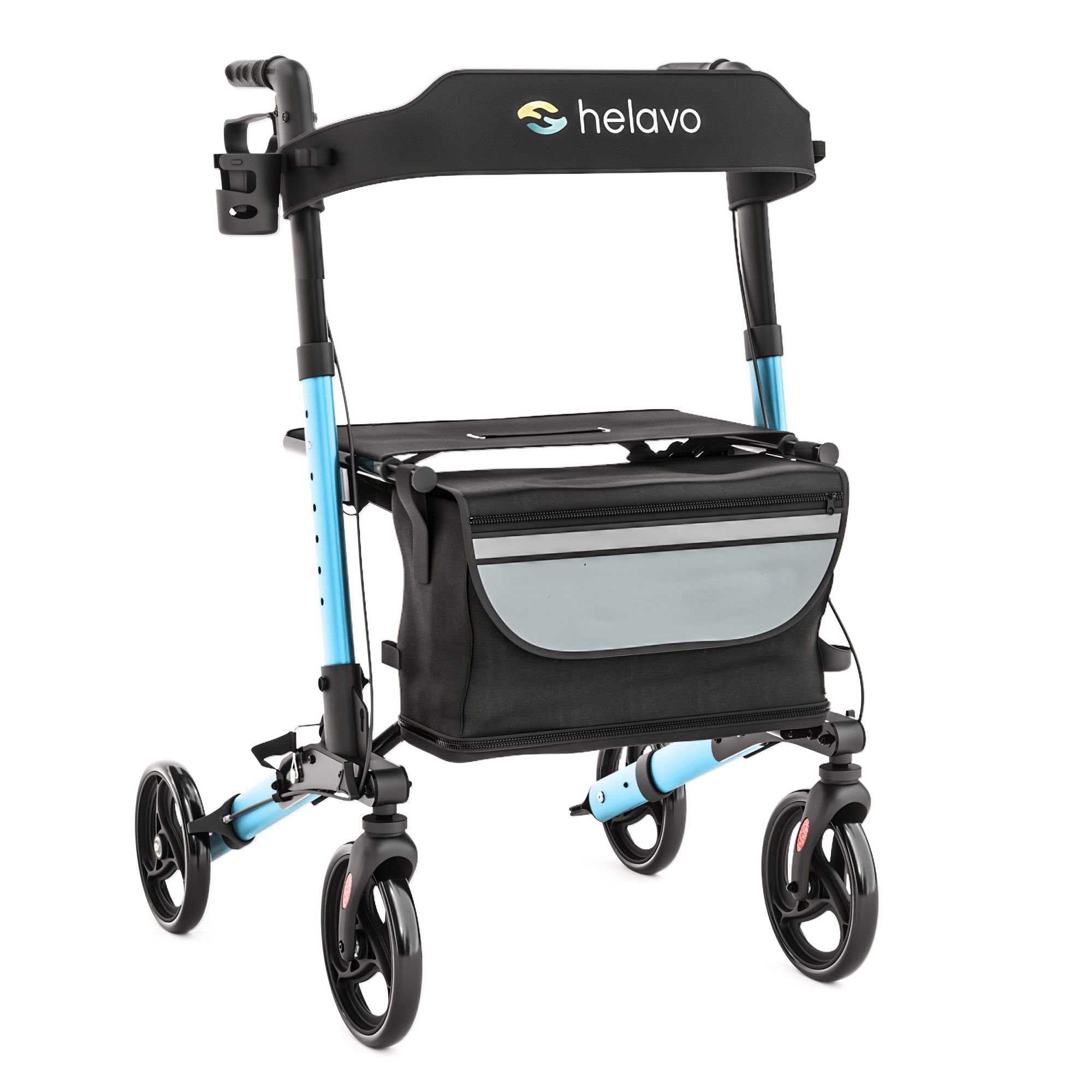 Helavo Aluminium Rollator faltbar mit Sitzfläche und Reisetasche leicht 8,3kg