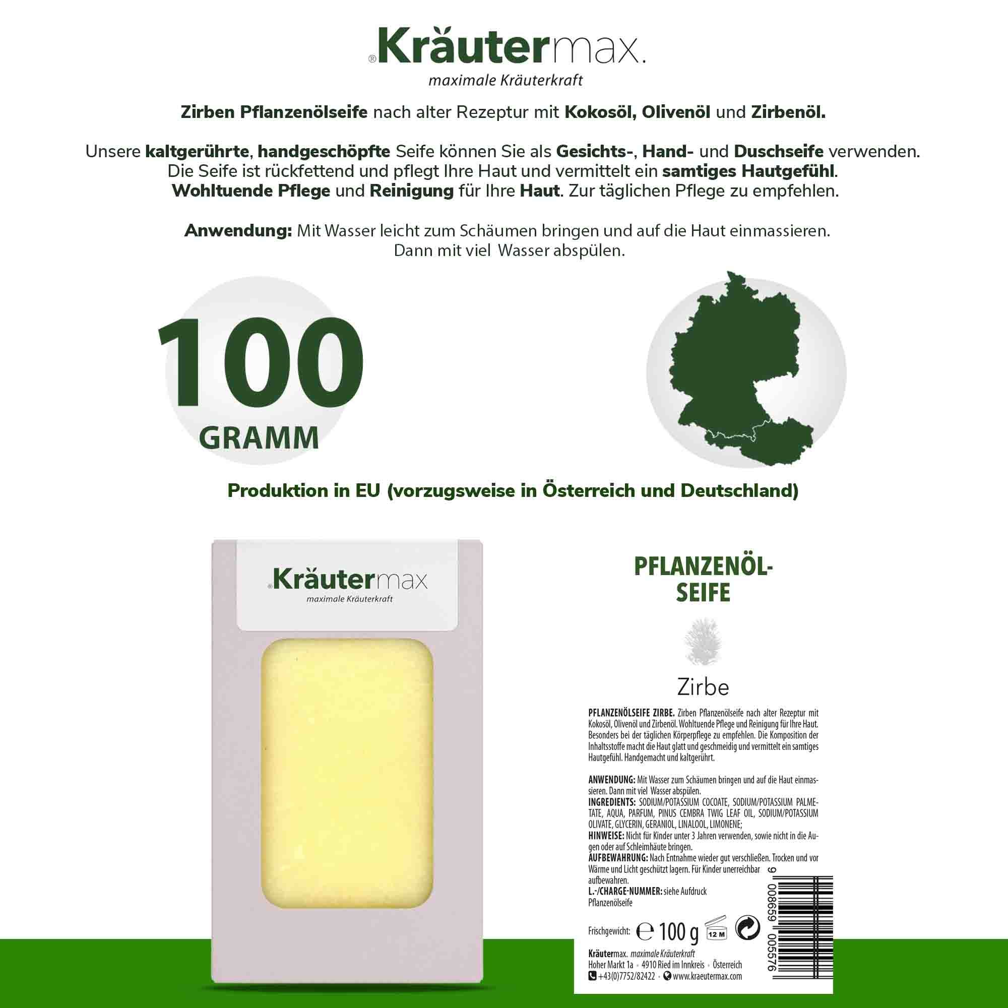 Kräutermax Pflanzenölseife Zirbe 100 g