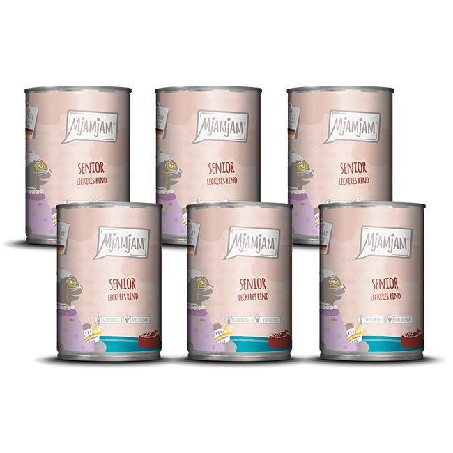 MjAMjAM - Senior leckeres Rind 6x400 g Futter