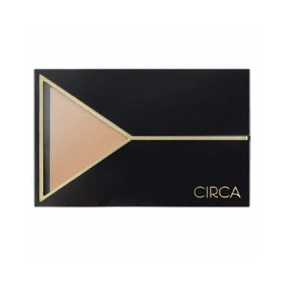 Schwarze Kosmetik-Palette mit goldfarbenem geometrischem Design und dem Schriftzug "CIRCA". Enthält einen hellbraunen Farbton.