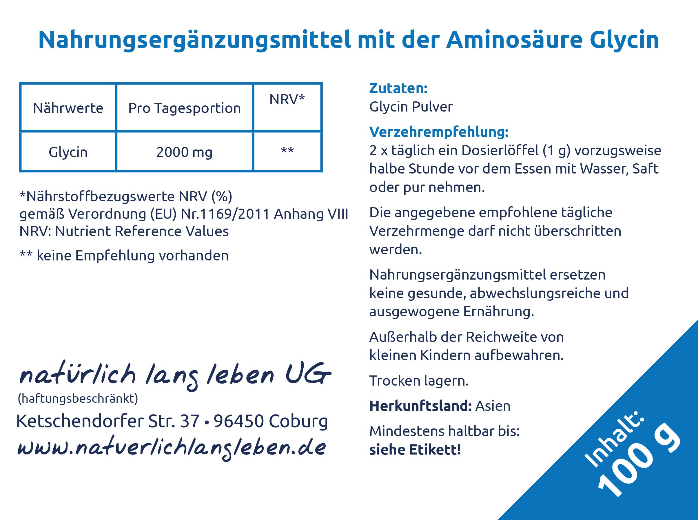 natürlich lang leben Glycin Pulver