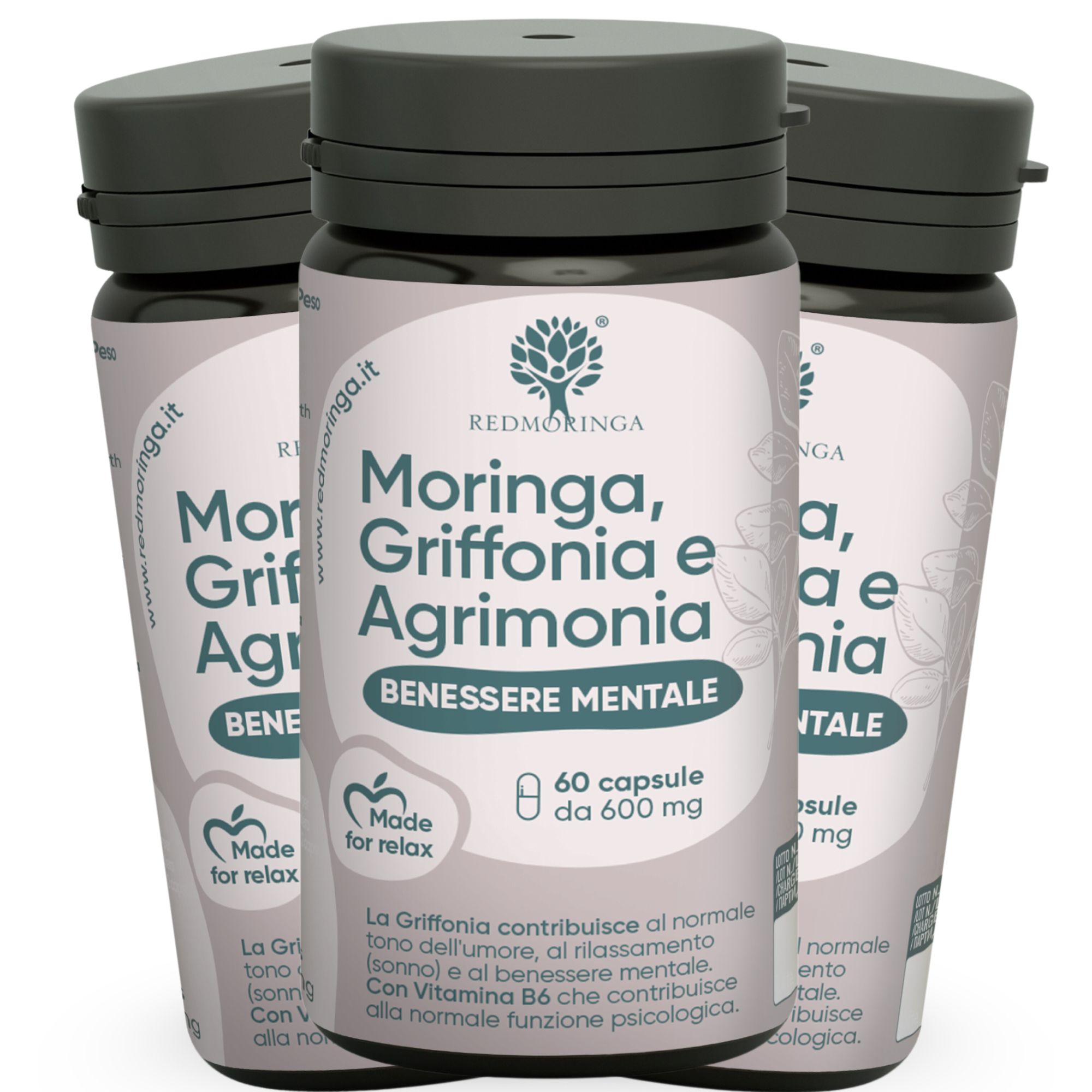 RedMoringa BENESSERE MENTALE Griffonia 5HTP, Vit B6 e Moringa 180 Capsule