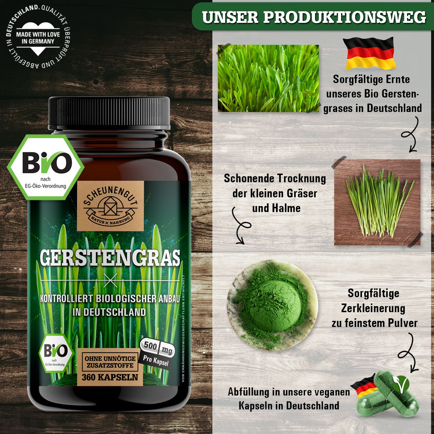 Scheunengut® Bio Gerstengras Kapseln XXL Dose | Das Original aus Deutschland 360 St