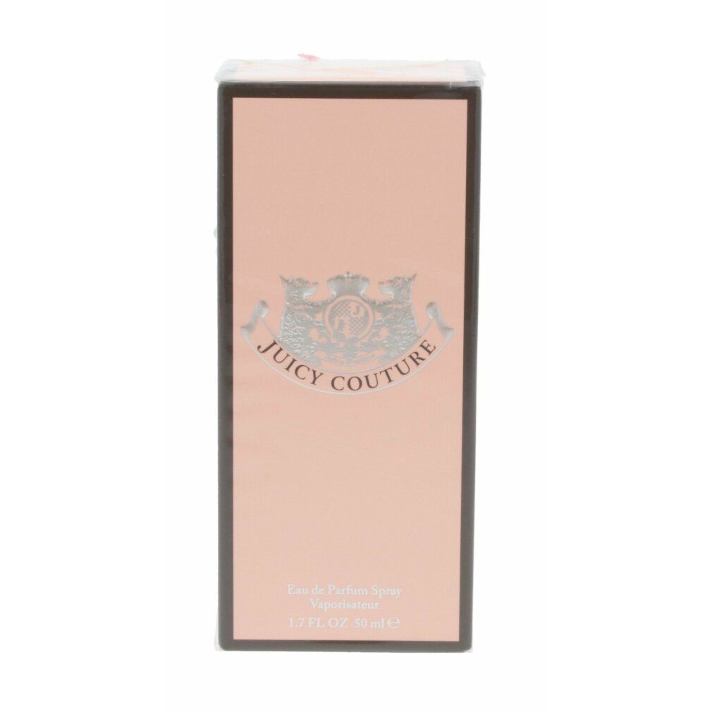 Rosa rechteckige Schachtel mit schwarzem Rahmen. Aufschrift Juicy Couture und Logo. Eau de Parfum Spray.