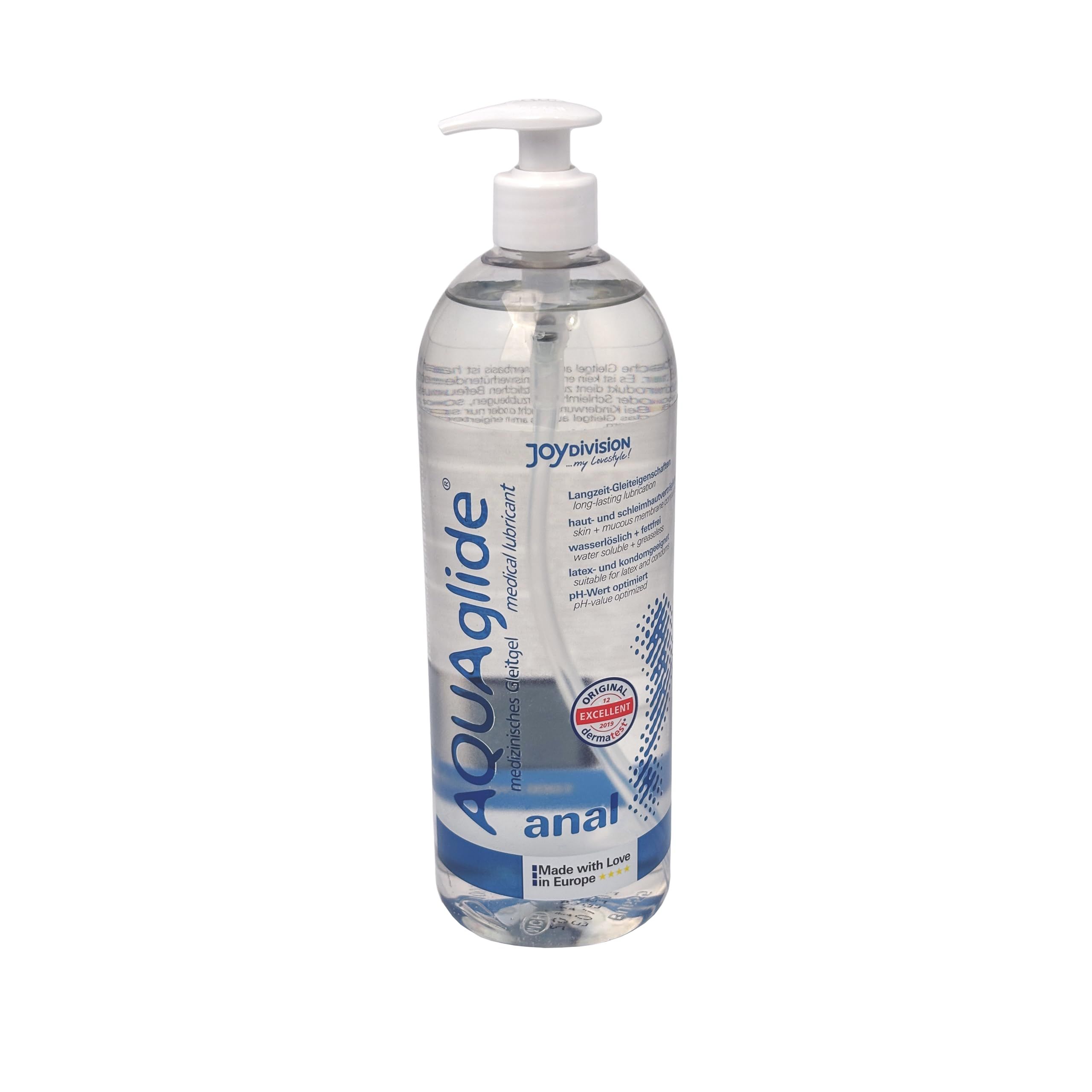 AQUAglilde Anal Gleitgel in durchsichtiger Flasche mit Pumpspender.