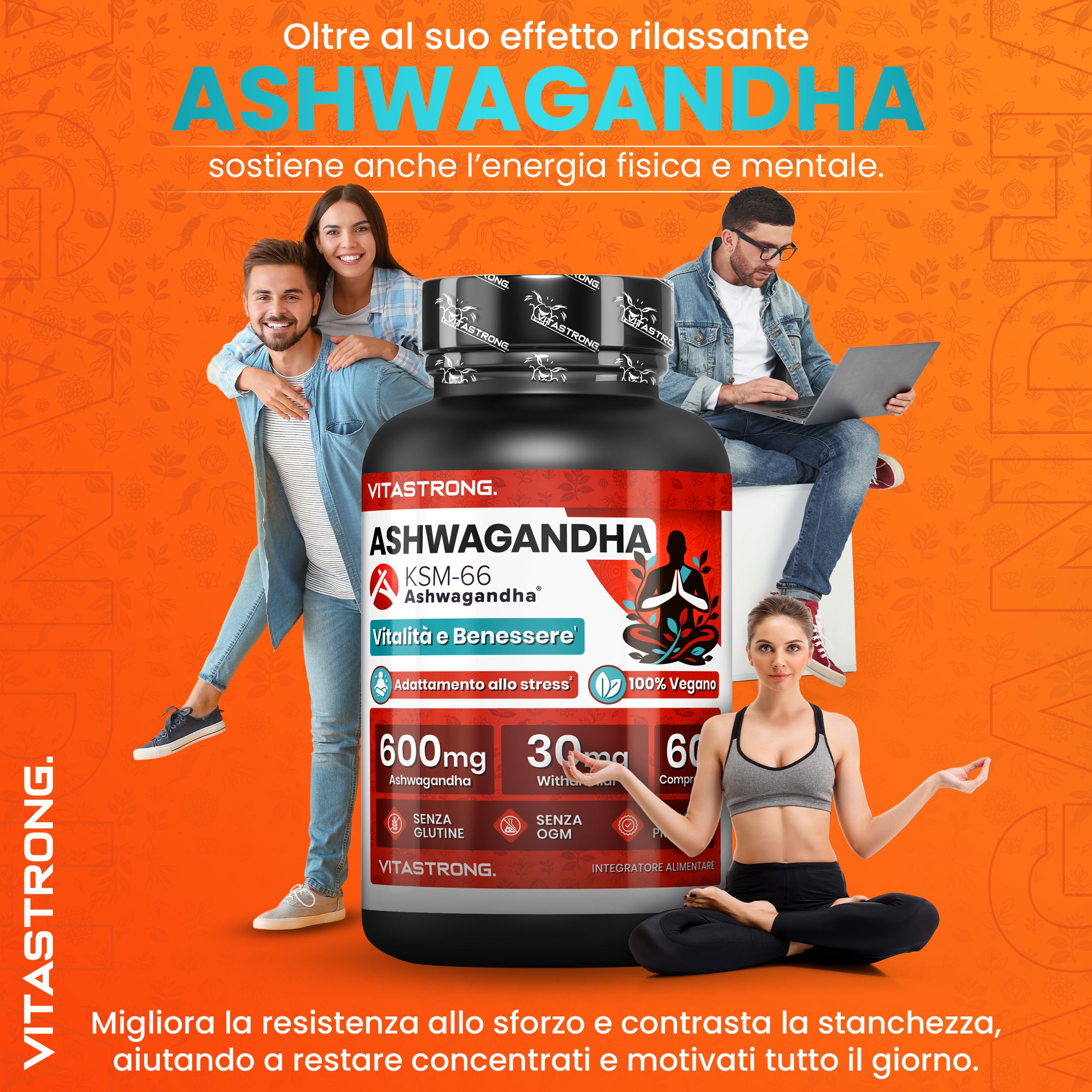 VitaStrong Ashwagandha KSM-66 Kapseln, 600mg, 100% Vegan.