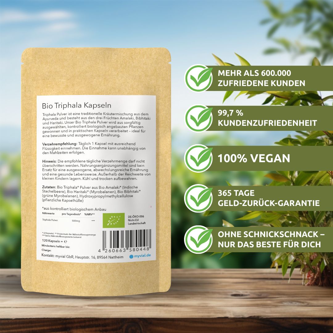myvial® Bio Triphala Kapseln - 120 St mit Amalaki, Bibhitaki & Haritaki - vegan